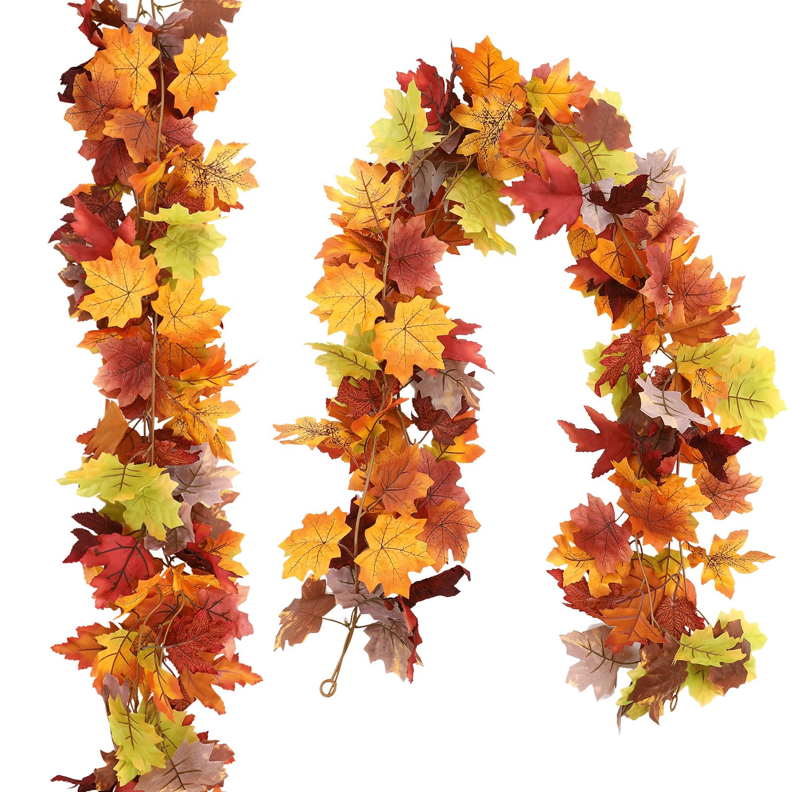 Topotdor 2 Pack Fall Maple Leaves Garland, 5.6Ft Maple Leaf Hanging Vines Artificial Autumn Foliage Garland, Fall Hanging Plants Thanksgiving Garland Decorations for Home Wedding Fireplace Party