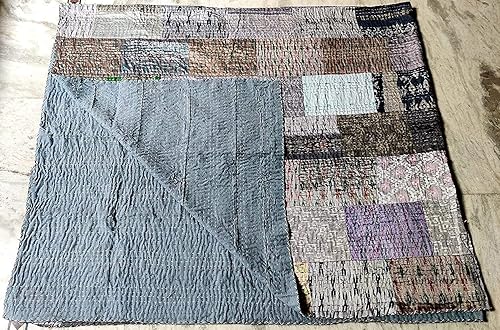 Miniatura 3 de Manta de cama de cama Kantha Vintage hecho a mano seda patchwork indio arte cubierta India Sari Bohemia Spreads lavado Patola Spread Quilt