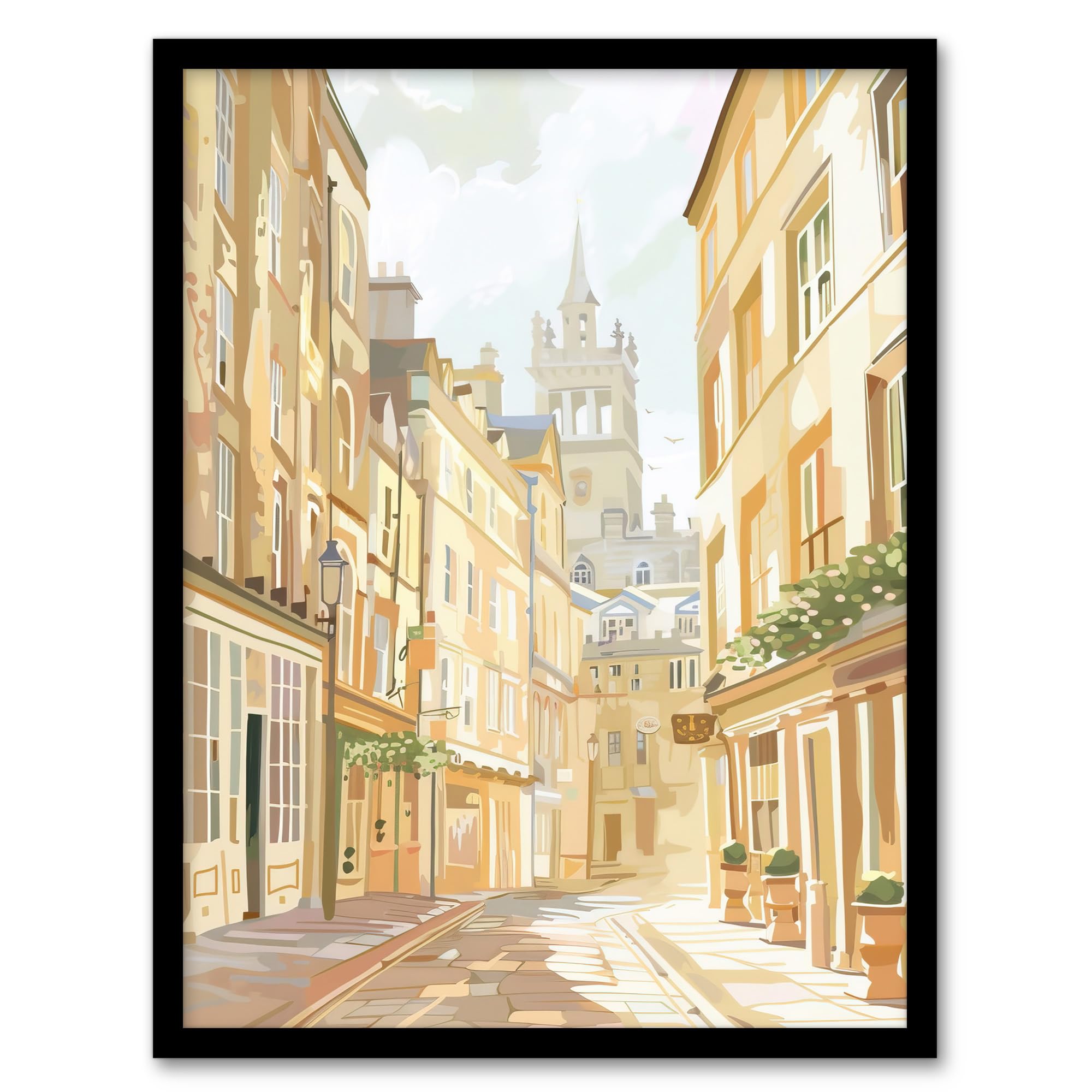 Artery8 Bath England Sunny Day Street View Cityscape Living Room Artwork Framed Wall Art Print A4