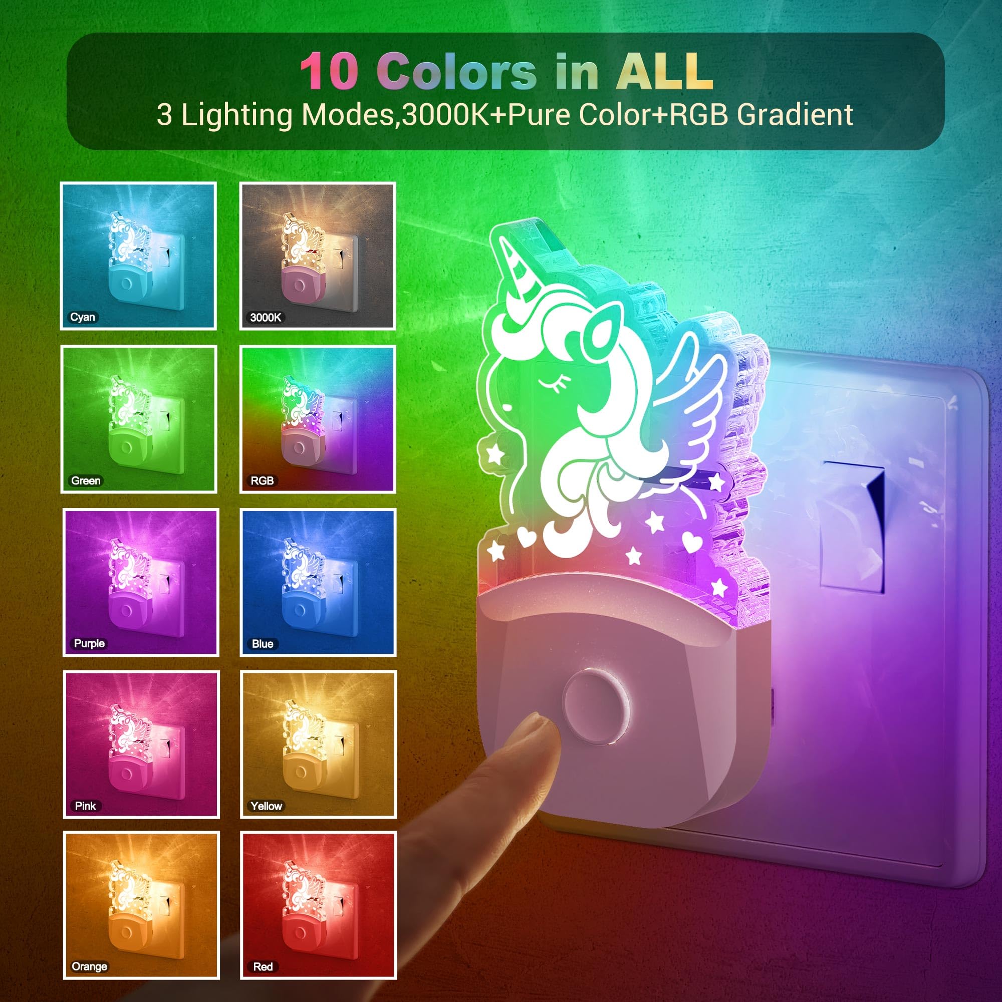 Emeritpro Night Light Plug in Wall, 10 Colour Changing, Dusk to Dawn Sensor, 0.5W Low Energy - Image 2