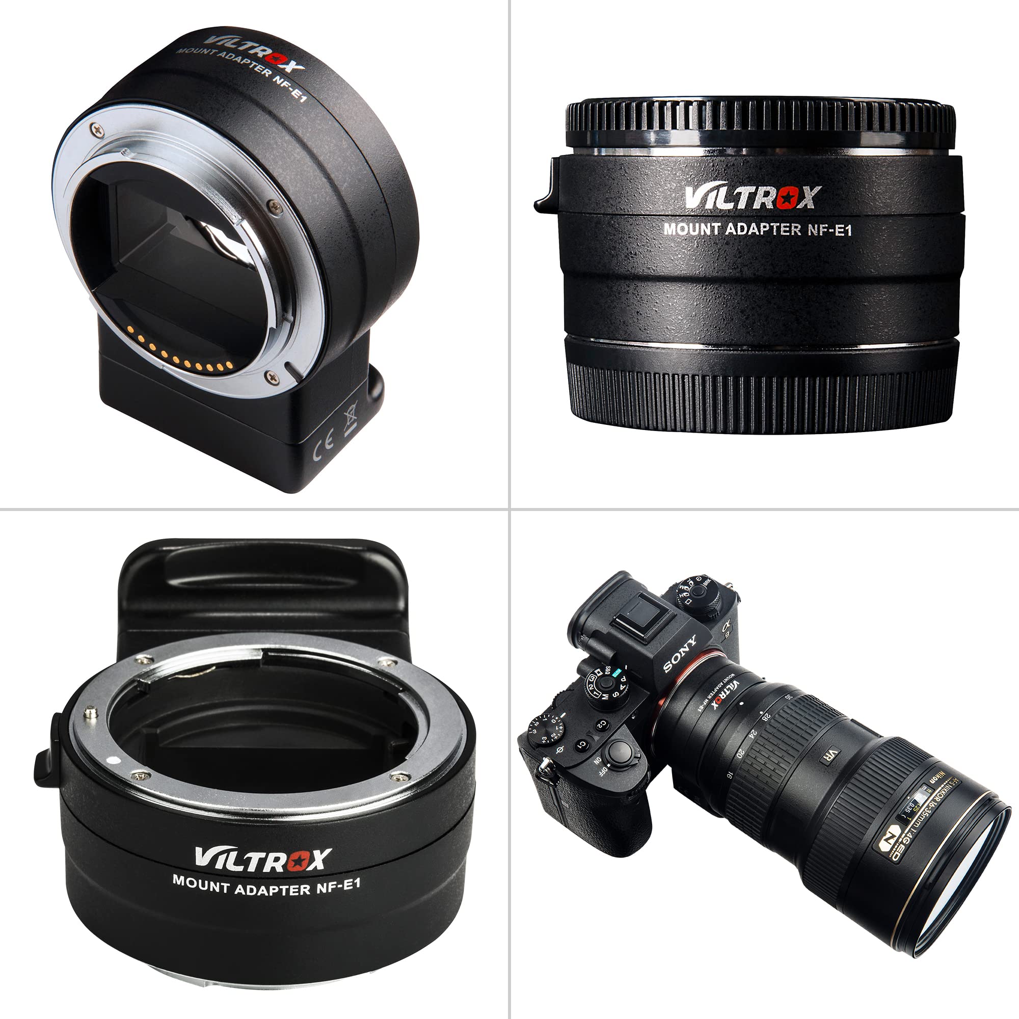 VILTROX NF-E1 Anillo Adaptador de Objetivo Enfoque automático Adaptador de Objetivos Lente para Nikon F Objetivo a Sony E Mount Cámara A9 A7RIII A7RII A7III A7II A6500 A6400 A6300