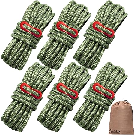 Amazon Geertop ガイロープ パラコード テントロープ キャンプ用品 タープ ロープ ガイライン 5mm 6本 セット 自在金具 アルミ Geer Top ロープ 張り綱