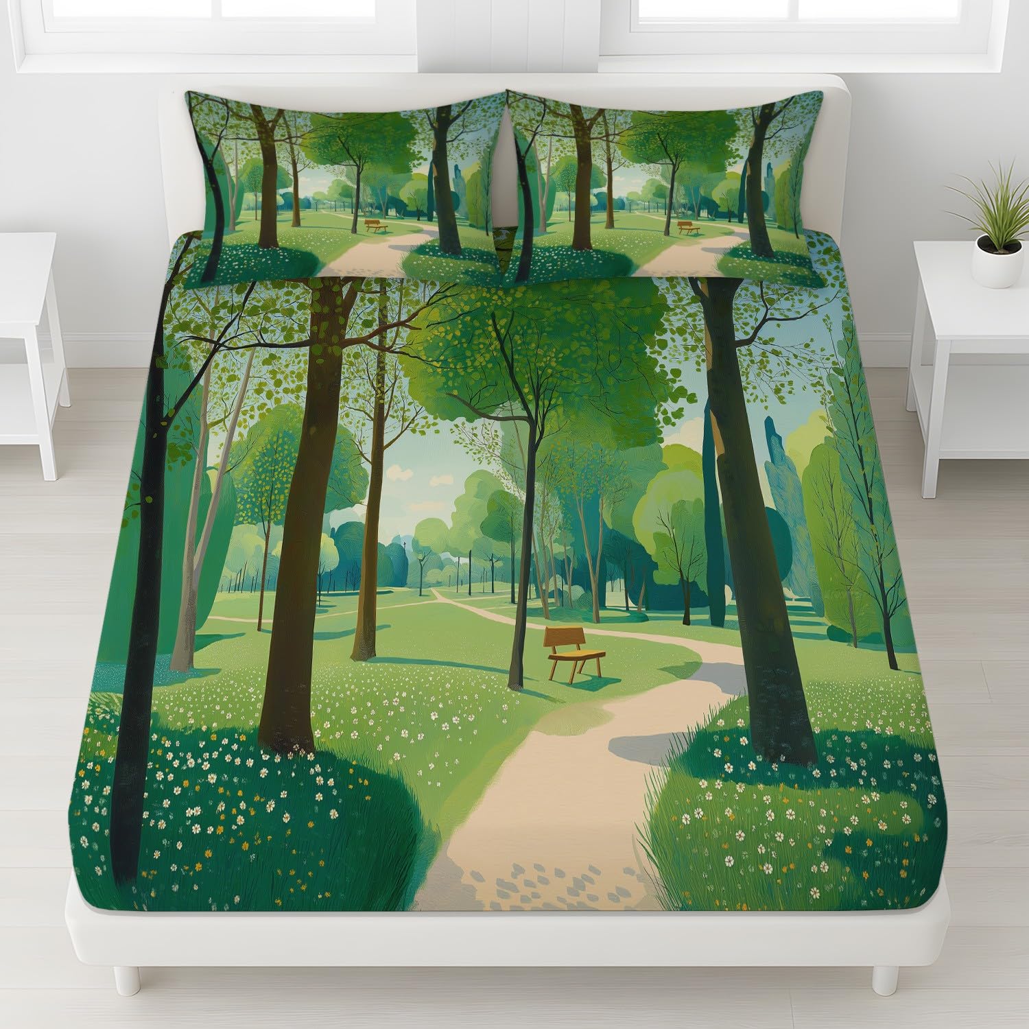 Kojący Nowoczesny Miękki Zestaw Pościeli Słoneczne Rośliny Drukowana Poszwa na kołdrę 160 x 200 x 30 Adult Park Trail Trwała Hipoalergiczna Poszwa na kołdrę z poszewkami na poduszki