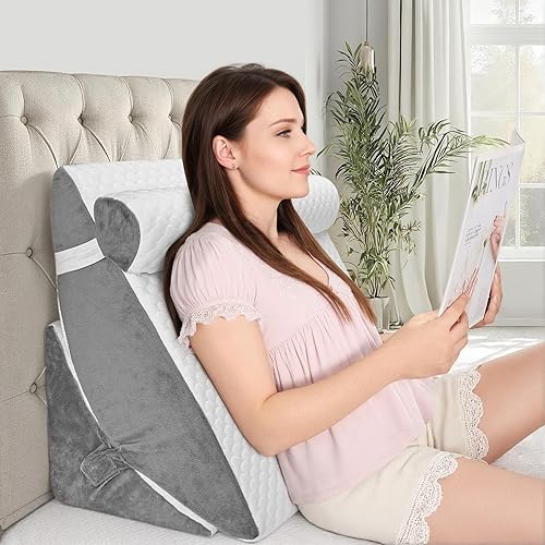 Miniatura 6 de Almohada de cuña de cama para dormir, juego de 3 almohadas de cuña para después de la cirugía, cuñas de almohada ajustables de 7 y 12 pulgadas para