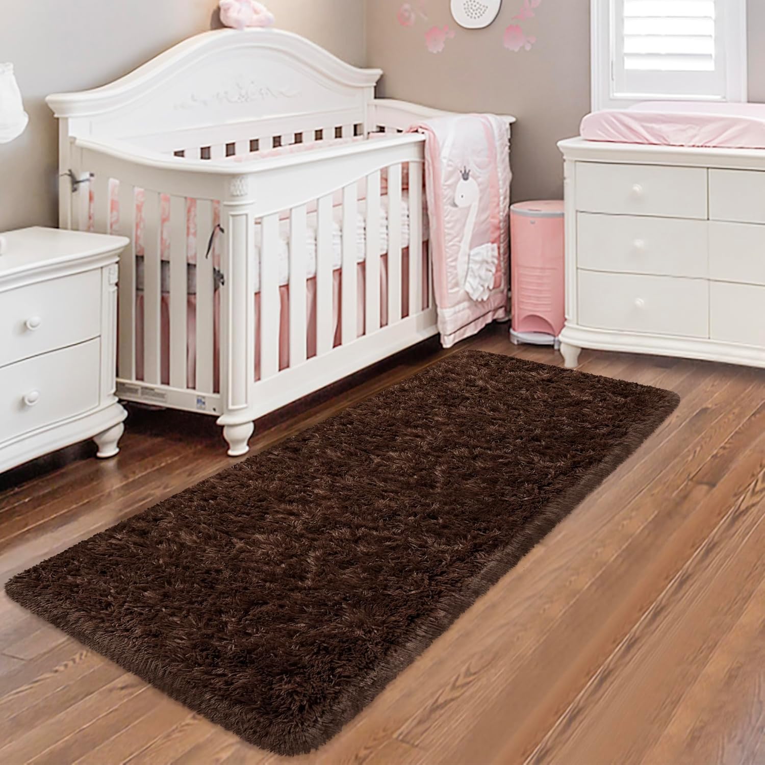 Runner Rug for Bedroom 2x6 Brown Fluffy Shaggy Rug Soft Plush Fuzzy Area Rug Bedside Runners for Hallway Kids Nursery Dorm Playroom Living Room with Non Slip Modern Indoor Decor Carpet
