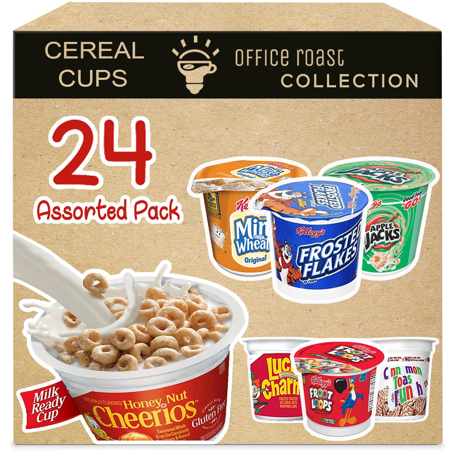 Breakfast Cereal Cups, Variety Pack, Snacks for On-The-Go, Office & More (Pack of 24 Cups)