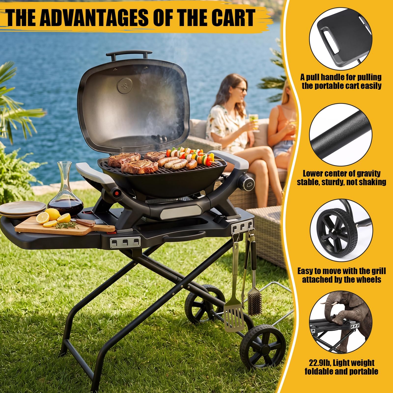 Carrello portatile per griglia Weber Q1200, Q1000, Q2200, Q2000, supporto pieghevole per griglie da tavolo Blackstone da 43,2 cm e 55,9 cm, carrello pieghevole portatile da esterno