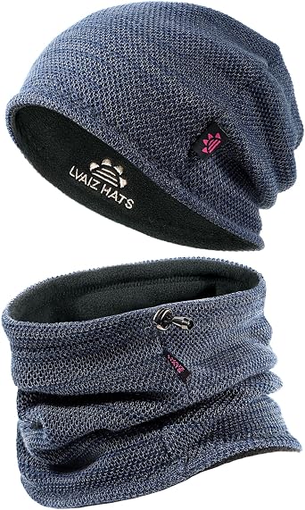 Winter Mens Beanie Hat Scarf Set Fleece Lined Windproof Ski Skull Cap Women
