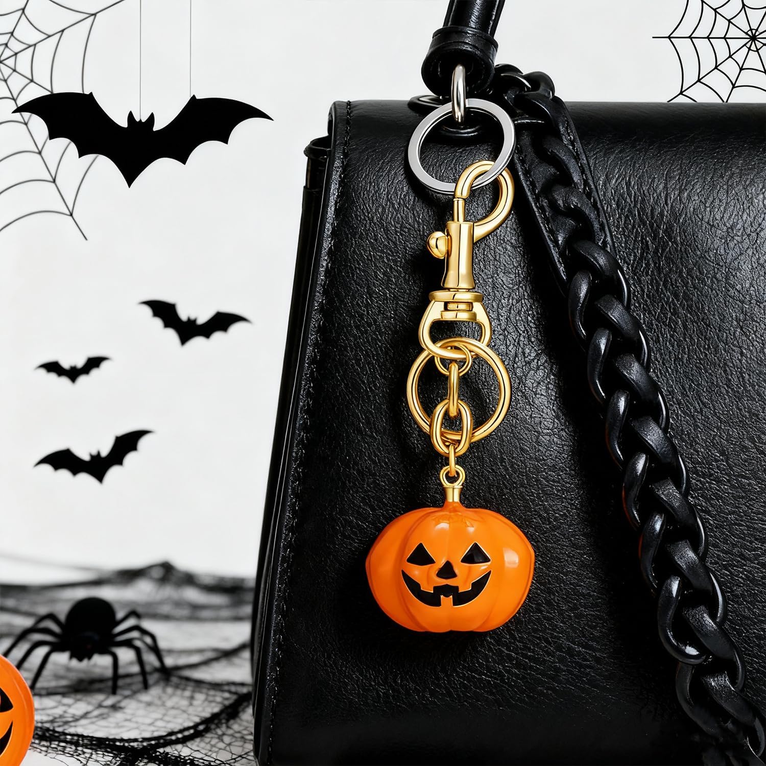 Halloween Black Cat Keychain, Pumpkin Purses Bag Charm for Women