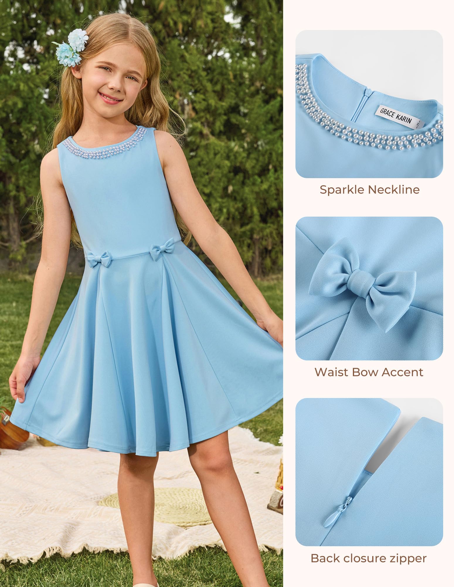 GRACE KARIN Vestido de princesa para niñas, sin mangas, cuello redondo, acampanado, para fiesta de cumpleaños, boda, para niños