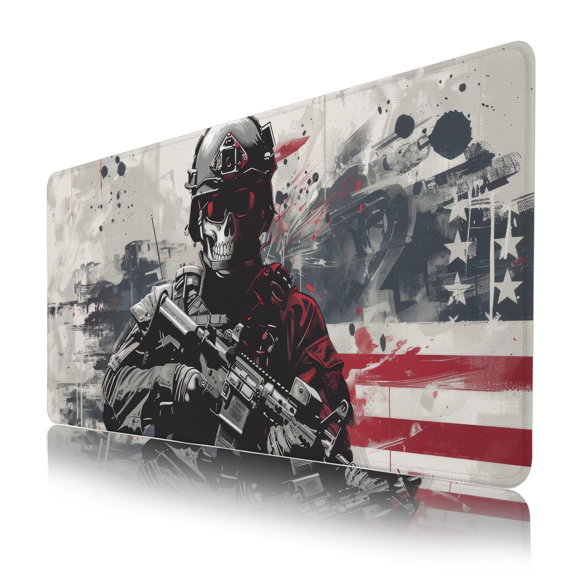 Gun Mouse Pad,Military Skull XXL Gaming Mouse Pads,American Flag Mousepad,Camo Large Waterproof Non-Slip Rubber Desk Mat with Stitched Edges Office Home Computer Desk Accessories,35.4 x 15.7 in