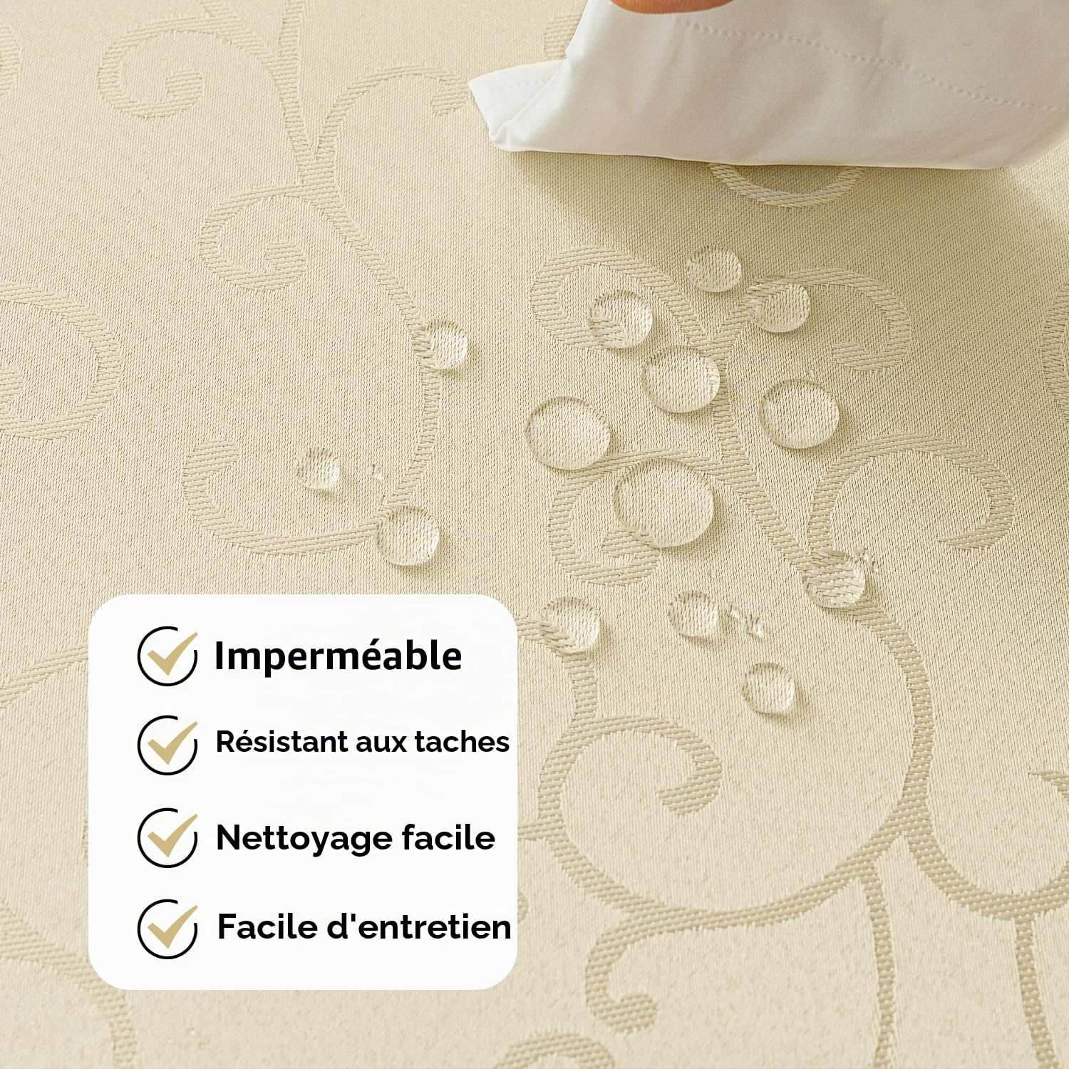 Romanstile Nappe Beige Rectangulaire 150x350 cm Blanche Jacquard Anti Tache, Lavable Décoration de Table pour Printemps, Pâques, Extérieurs, Jardin, Anniversaires, Mariage, Fête, Buffet