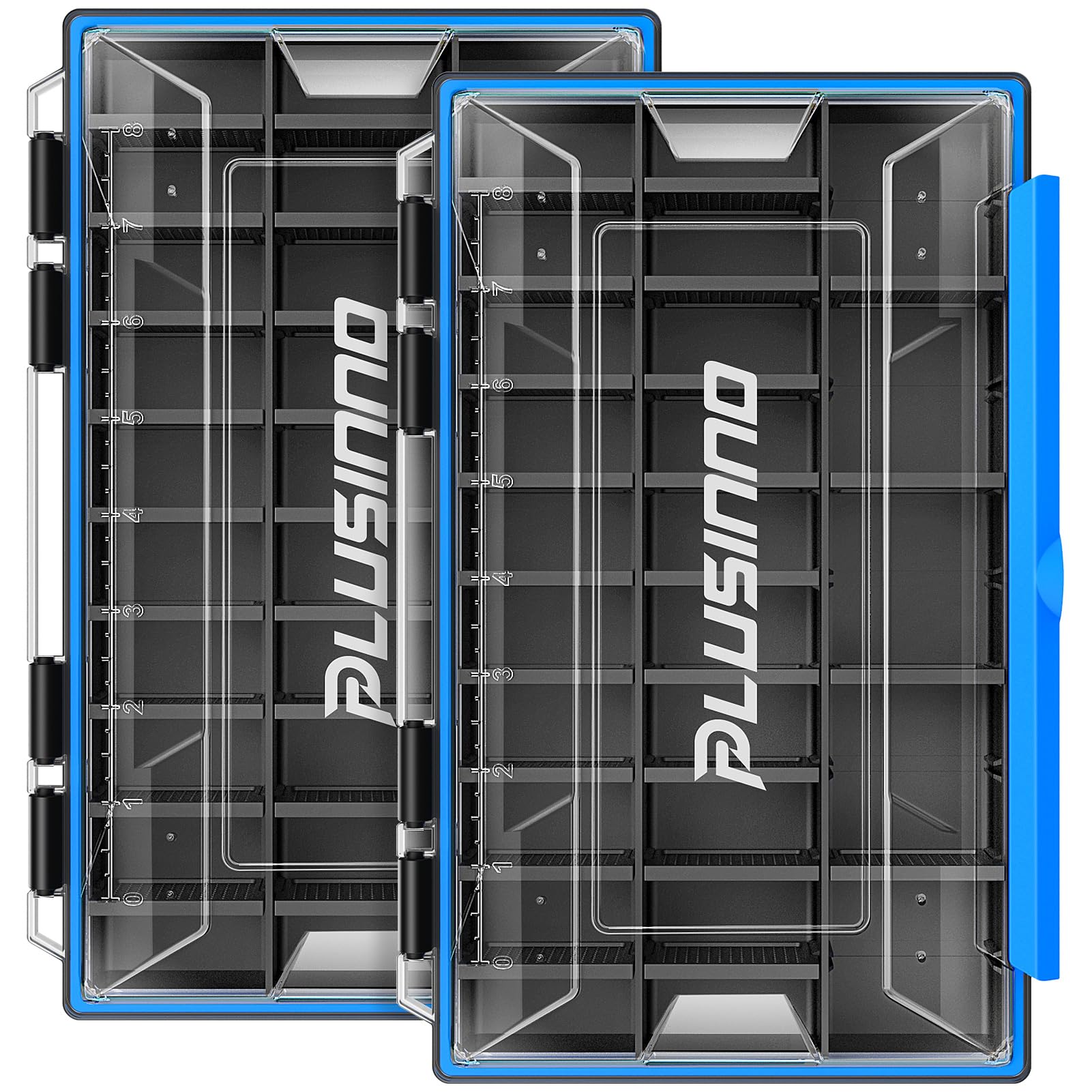 PLUSINNO Tackle Box Organizer, 1/2 Packs Waterproof Tackle Trays, Fishing Tackle Box with Removable Dividers, Fishing Box Tackle Trays and Terminal Tackle Storage