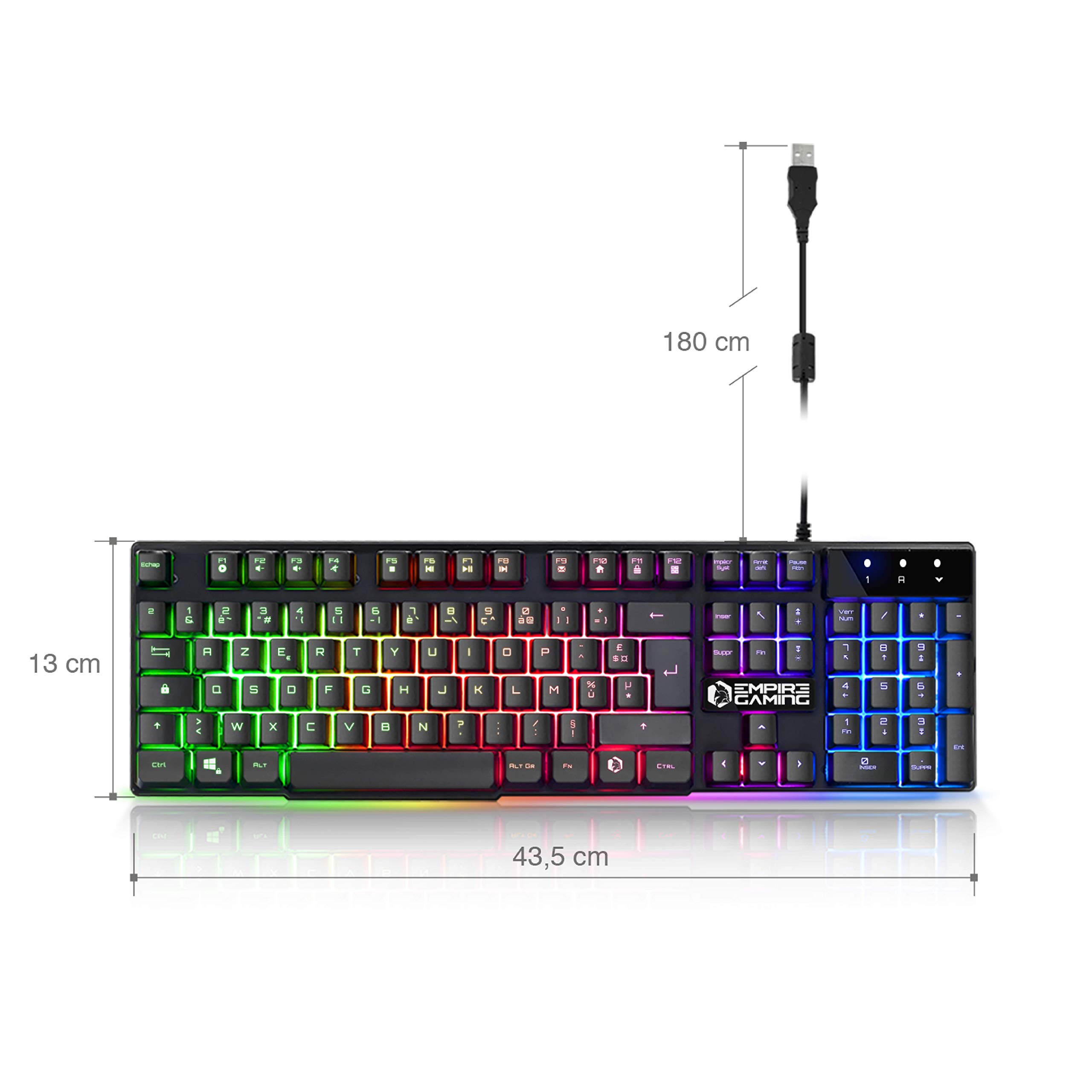 EMPIRE GAMING - Nowa klawiatura dla graczy K300 (Azerty) – 105 półmechanicznych klawiszy – podświetlenie RGB LED – 19 klawiszy Anti-Ghosting – 12 skrótów multimedialnych – przewodowa USB