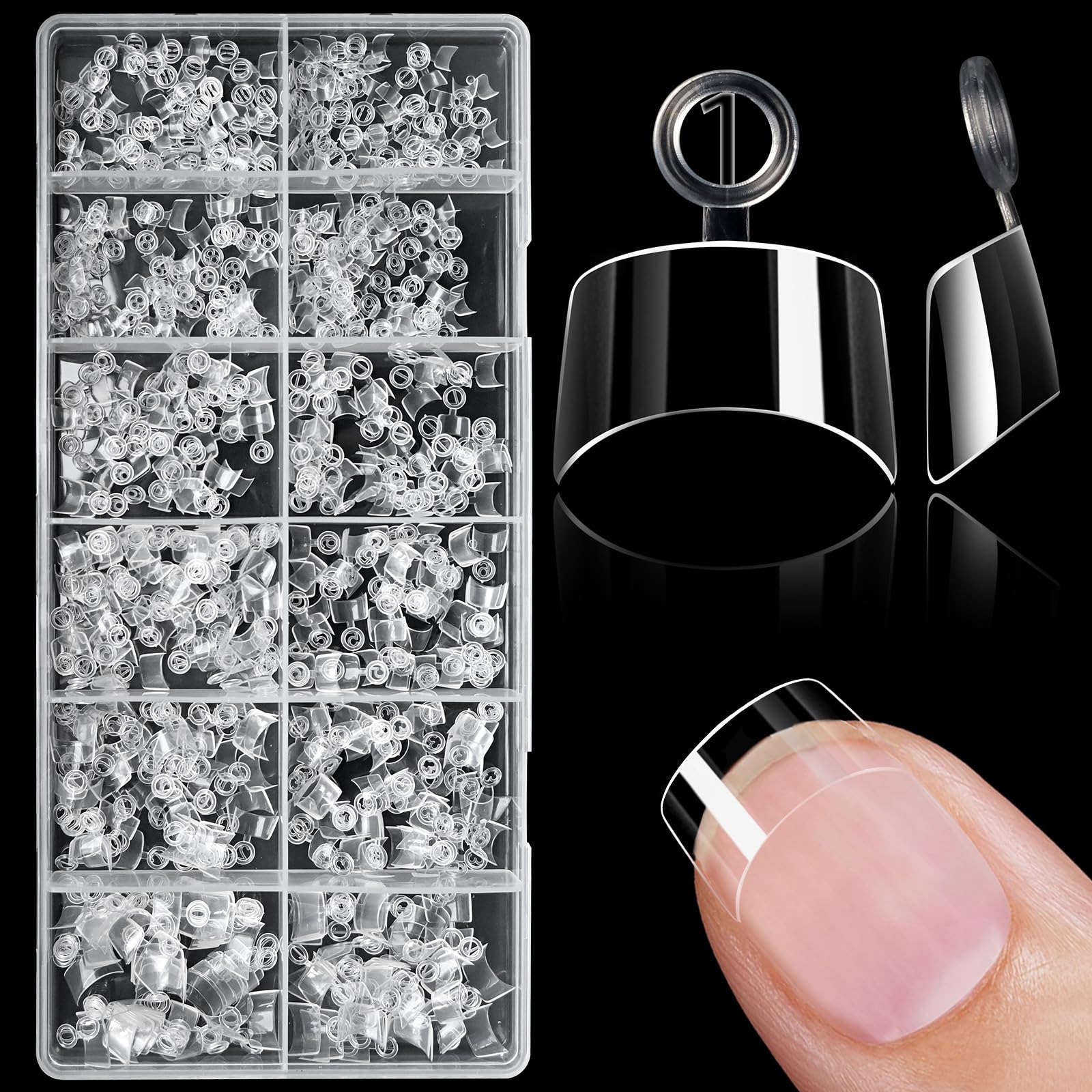 600PCS Short Gel Nail Tips Square Press on Nails Clear Acrylic Nail Tips Square Fake Nails, 12 Sizes Half Cover Soft Gel Nails Tips Kit for False Nails Extension Artificial Fingernails -C
