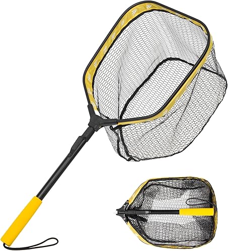 Miniatura 8 de Red de aterrizaje de pesca flotable: red de pesca plegable de aleación de aluminio, red de polietileno recubierta de goma, red ligera apta para