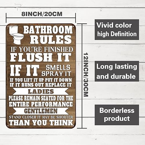 Miniatura 2 de Divertido letrero de metal con reglas de baño, decoración de pared, decoración de pared de granja, baño, baño, baño, decoración de 12 x 8 pulgadas
