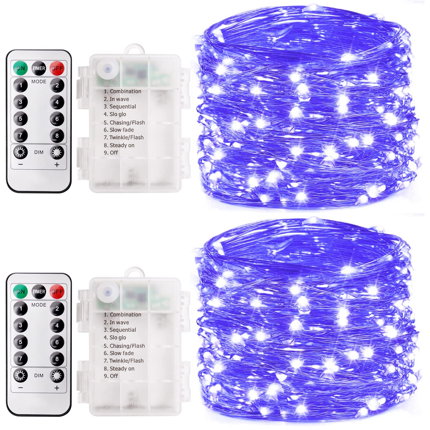 2 Pack 32.8 Ft 100 Led Black Light Fairy Lights,Smacen UV fairy Lights Battery Operated with Remote & Timer, 8 Modes UV Black String Lights for Glow