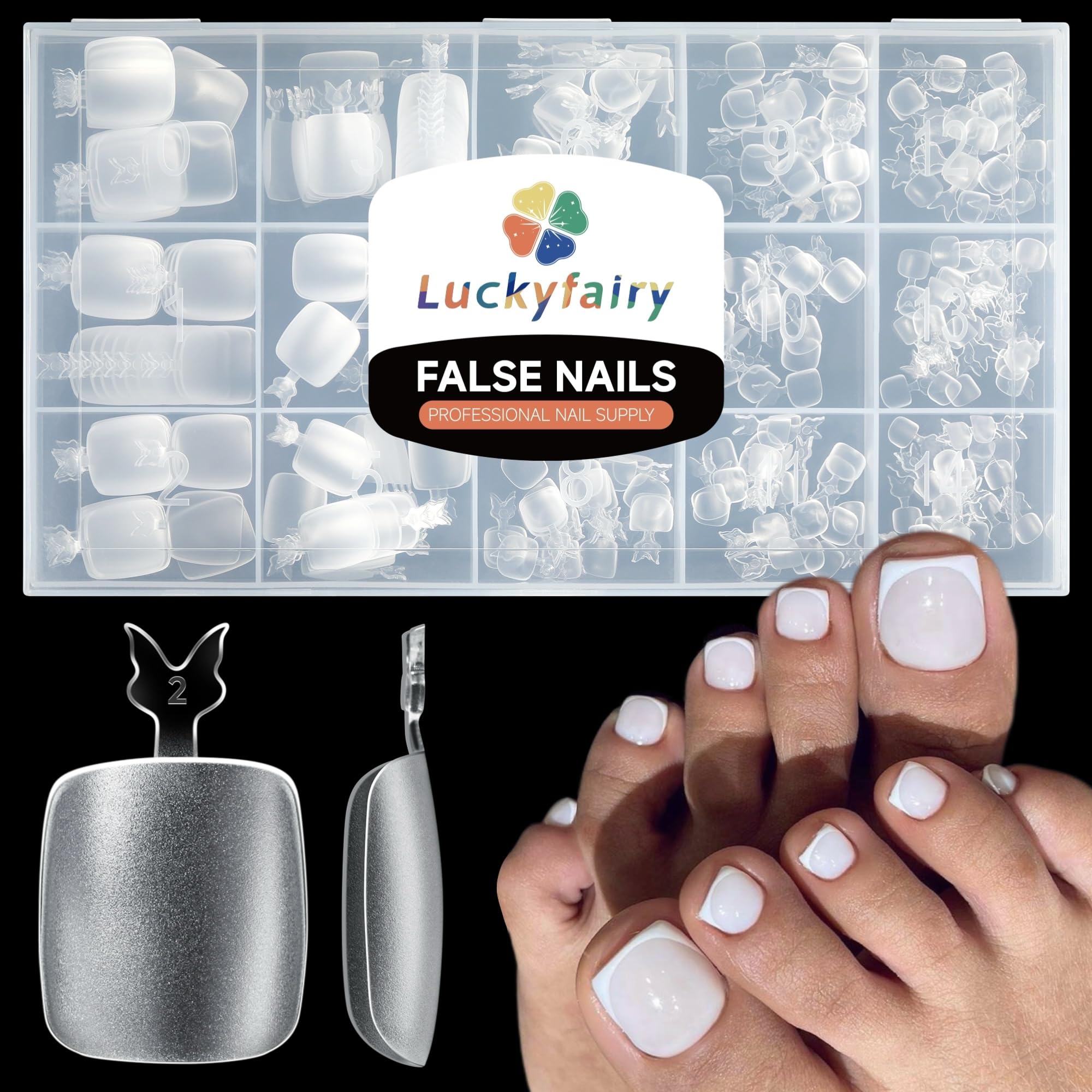 Toe Nail Tips Big Wide Squavol Nails 240pcs 15 Sizes Full Cover Matte Fake Soft Gel Tips Square Round Clear Toe Gel Nails