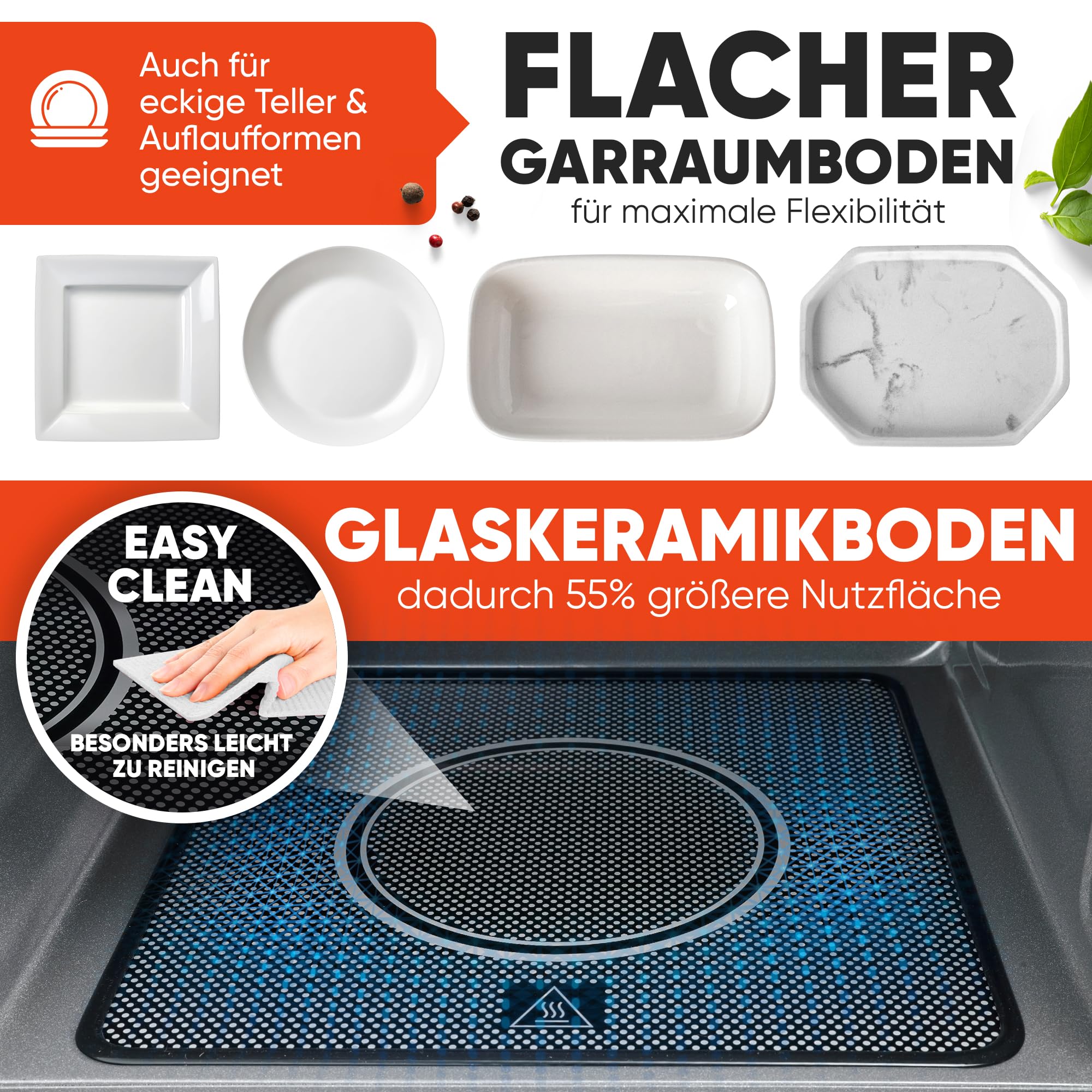 ProfiCook® Mikrowelle mit Grill | 23L | ohne Drehteller | vertikalöffnende Tür | 1000 Watt Grillleistung | auch für eckige Teller | Mikrowellengerät | Mikrowelle ohne Drehteller | PC-MWG 1204