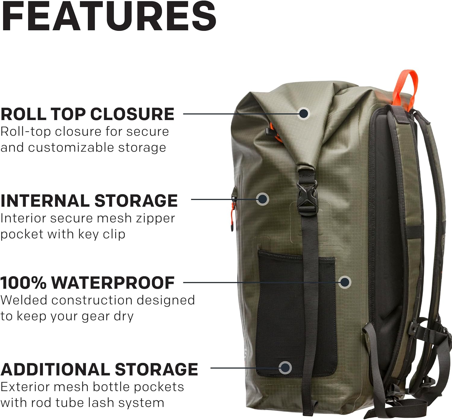 Grundéns Wayward Roll Top Backpack | Waterproof, 38L, Deep Depths - Image 4