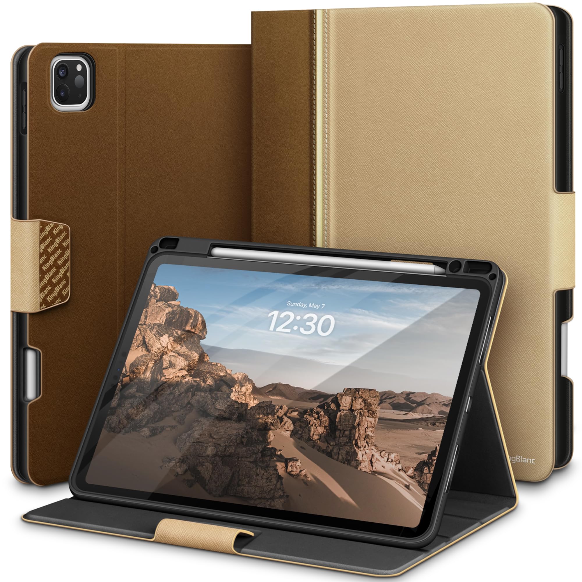 KingBlanc Case for iPad Pro 11-inch (M5 2025, M4 2024) with Pencil Holder, PU Leather Durable Protective Cover, Auto Sleep/Wake, Support Pencil Pro/