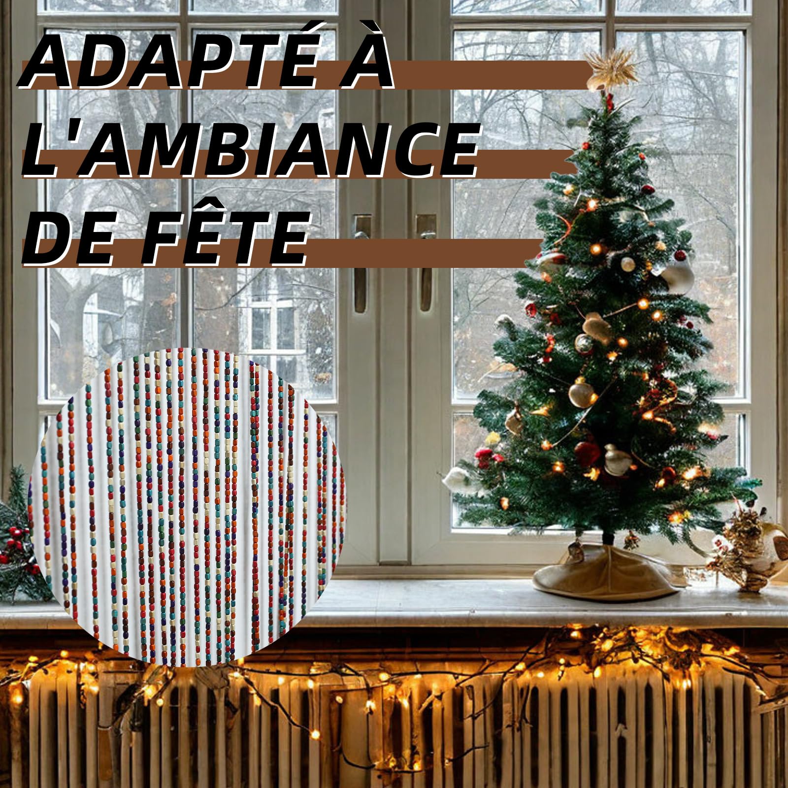 Rideau fait main pour portes de balcon et fenêtres - 52 fils de perles en bois - Style bohème - Couleur arc-en-ciel - Convient pour fenêtres, chambres, couloirs ou cloisons - 90 x 190 cm