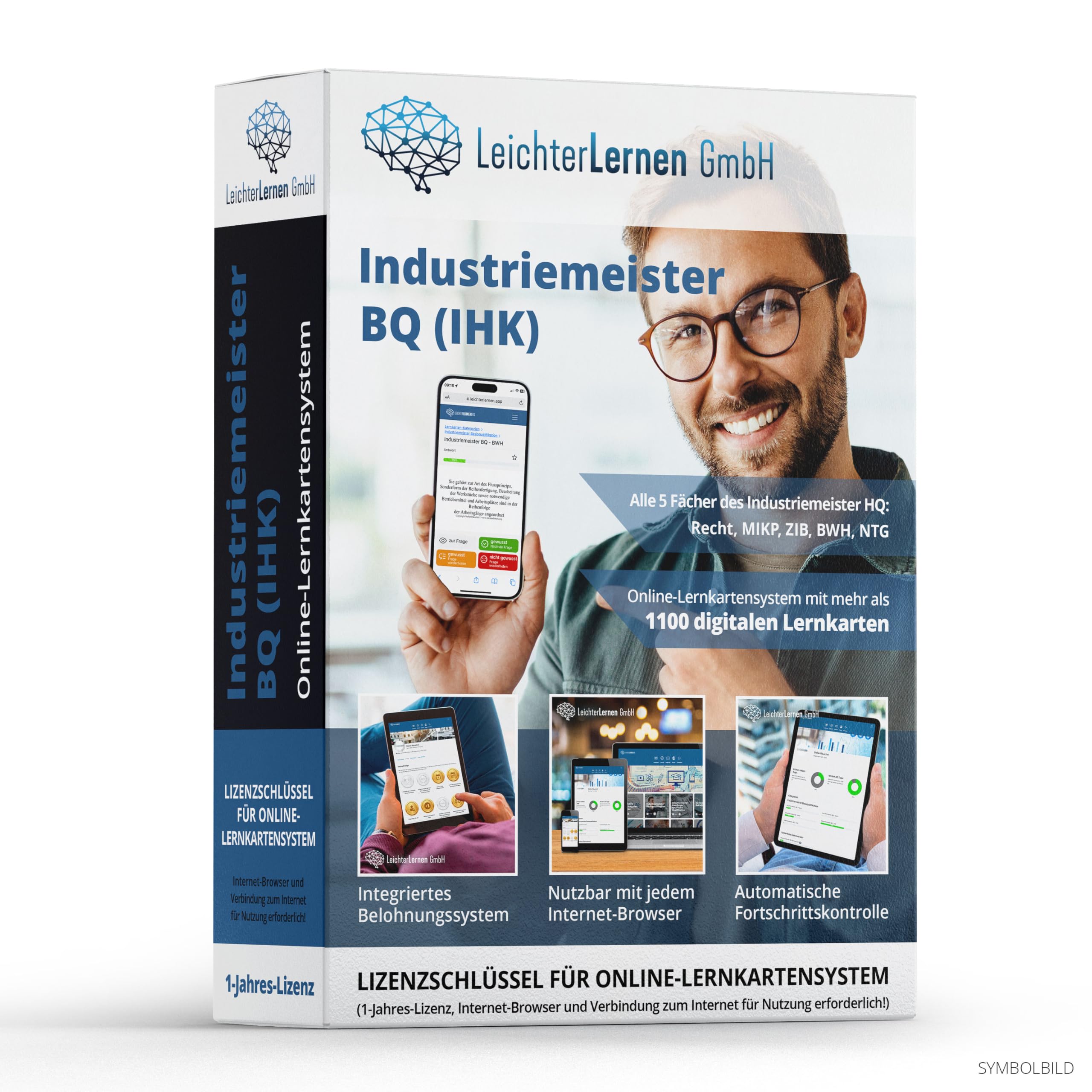 LeichterLernen GmbH Industriemeister BQ 5 Fächer über 1100 digitale Lernkarten 2-Jahres-Lizenz für alle Endgeräte mit Web-Browser
