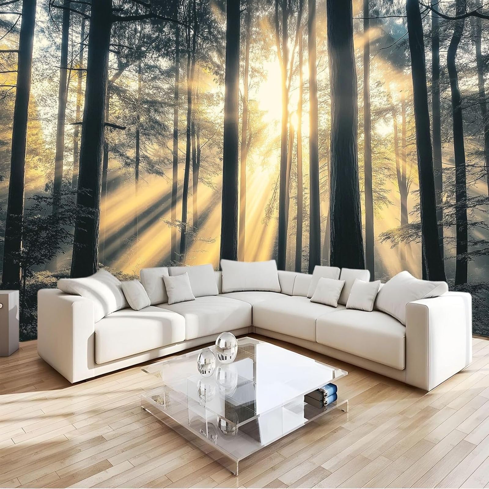 hgjdjhnf Photo Wallpaper, wall Covering, Forest, Sunlight, Nature, wall, Bedroom, Living Room, Grey-Blue, 300cm x 210cm