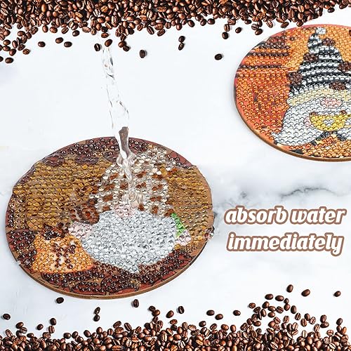 Miniatura 4 de XEFINAL 8 posavasos de pintura de diamantes de gnomos de café posavasos de arte de diamantes con soporte de hierro kits de posavasos de pintura de