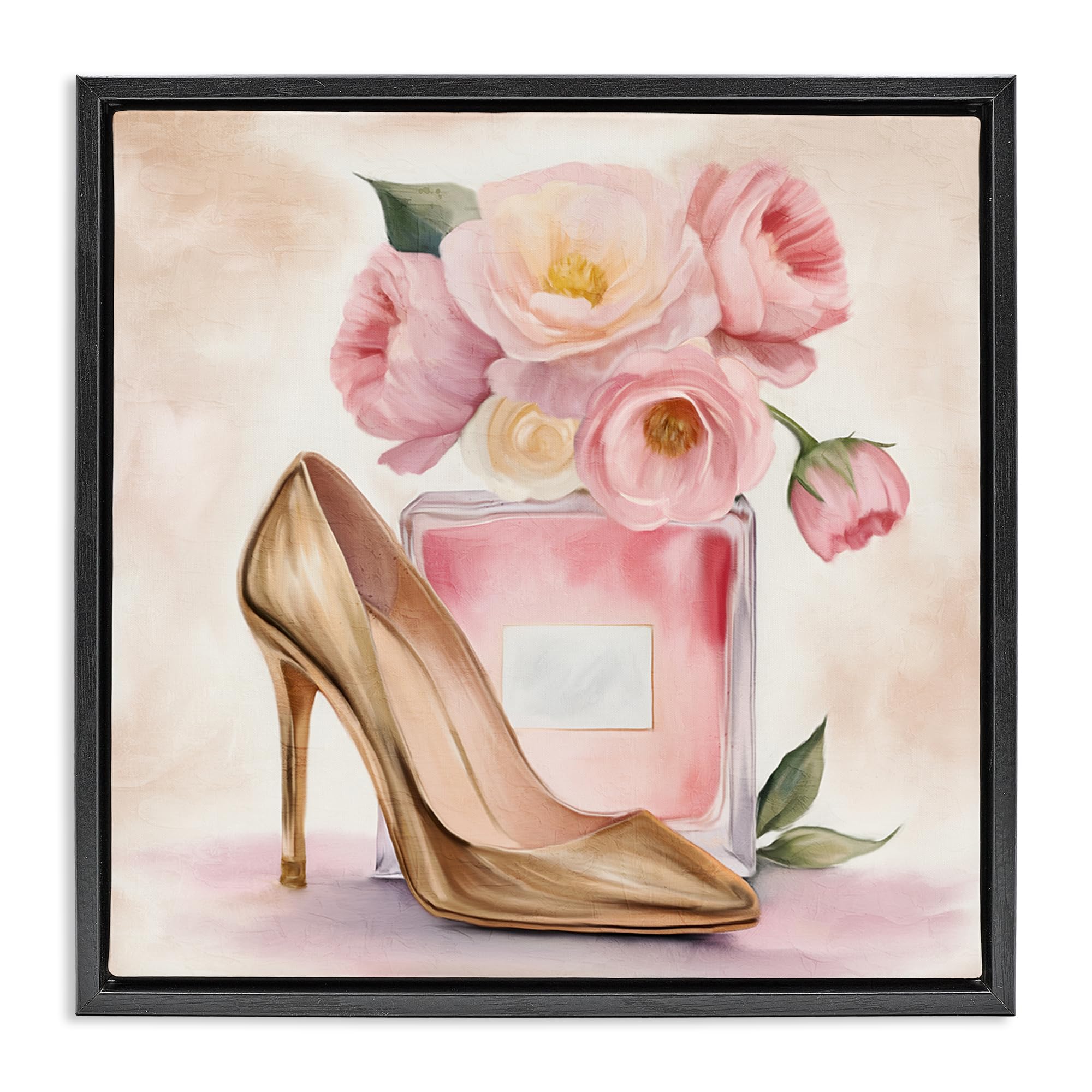 Stupell Industries Jet Black (Matte) 'Pink Beauty Heel & Flowers'| Floating Frame Canvas Art