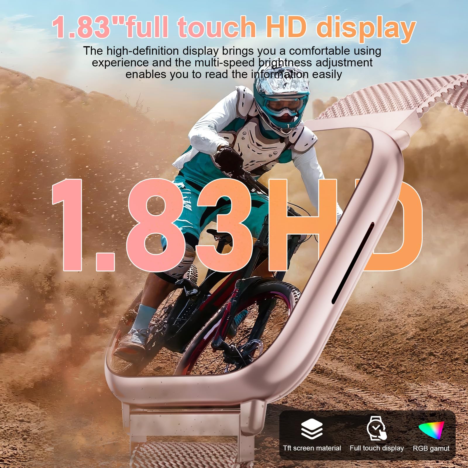 Smartwatch donna, 1,83" Smart watch con funzione telefono/24H Cardiofrequenzimetro/Fisiologia Femminile Sonno, SpO2 113+Sportive Orologio Contapassi, IP68 Fitness trackerper Android iOS (Pink Gold)