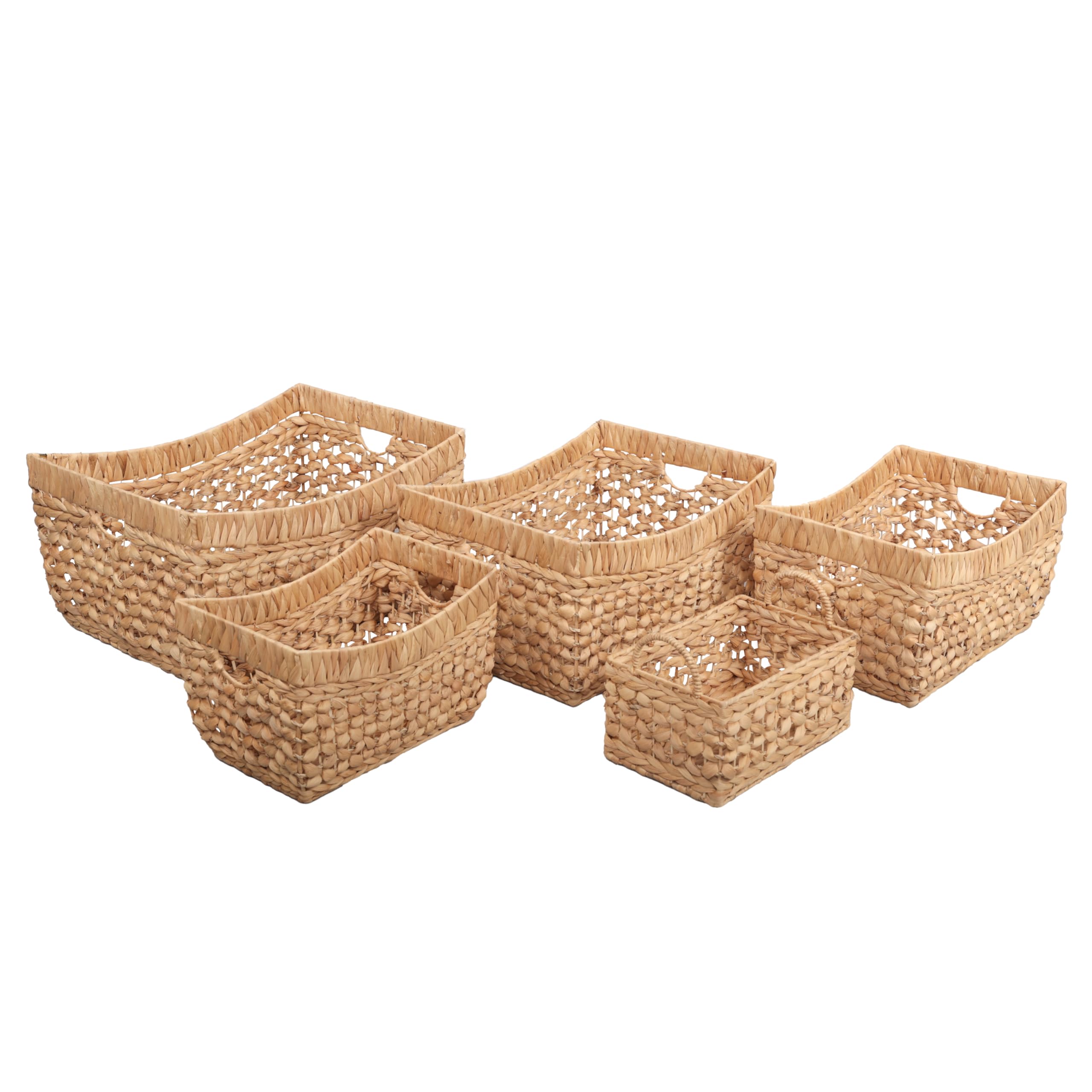 happimess BSK2025A-5SET Aria współczesny czeski ręcznie tkane kosze do przechowywania hiacyntu wodnego z uchwytami, pojemniki na trawę morską do dekoracji w salonie, sypialni, naturalne (zestaw 5 szt