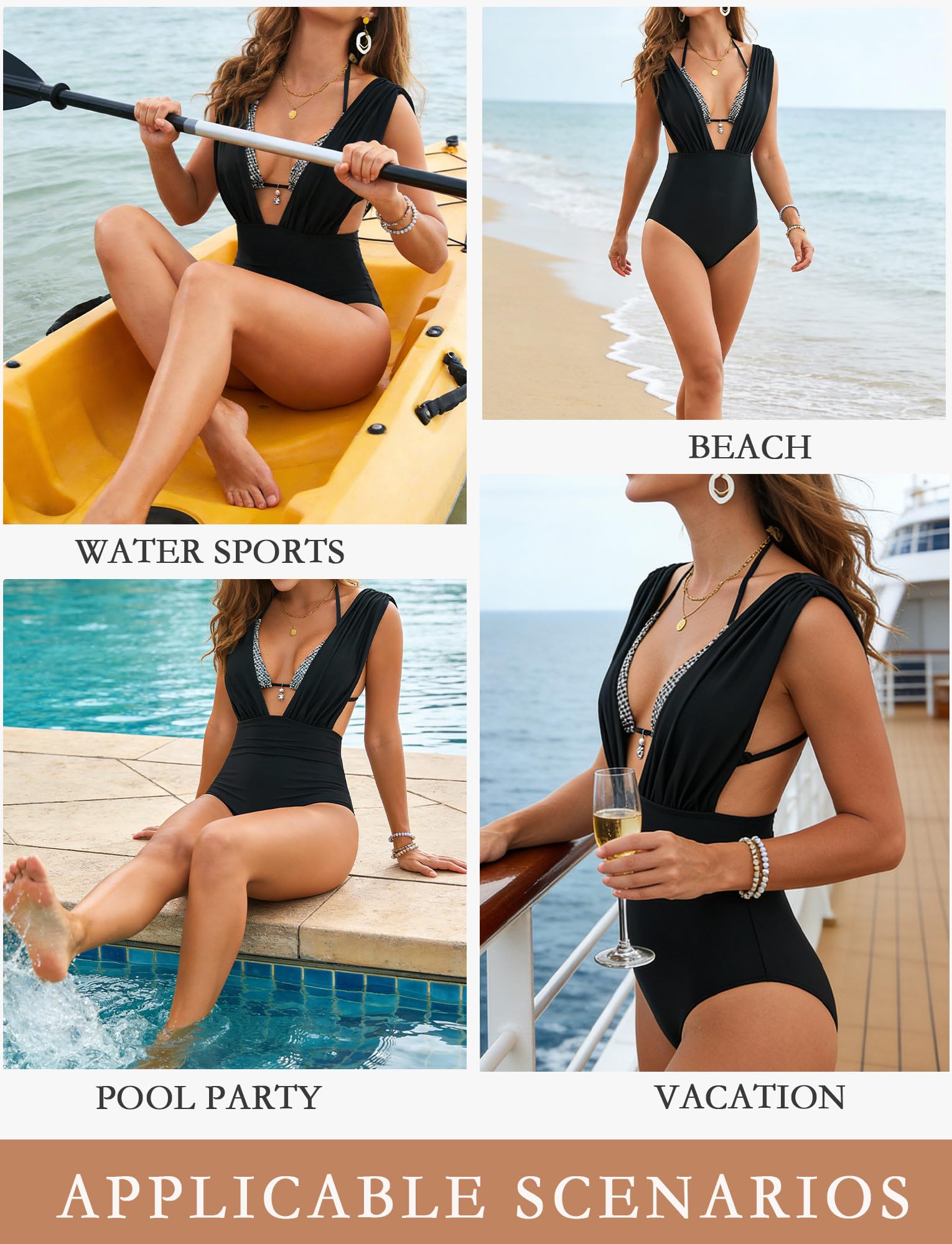 Traje de baño para mujer con cuello en V profundo monokinis abdomen espalda corbata traje de baño de una pieza con sujetador halter