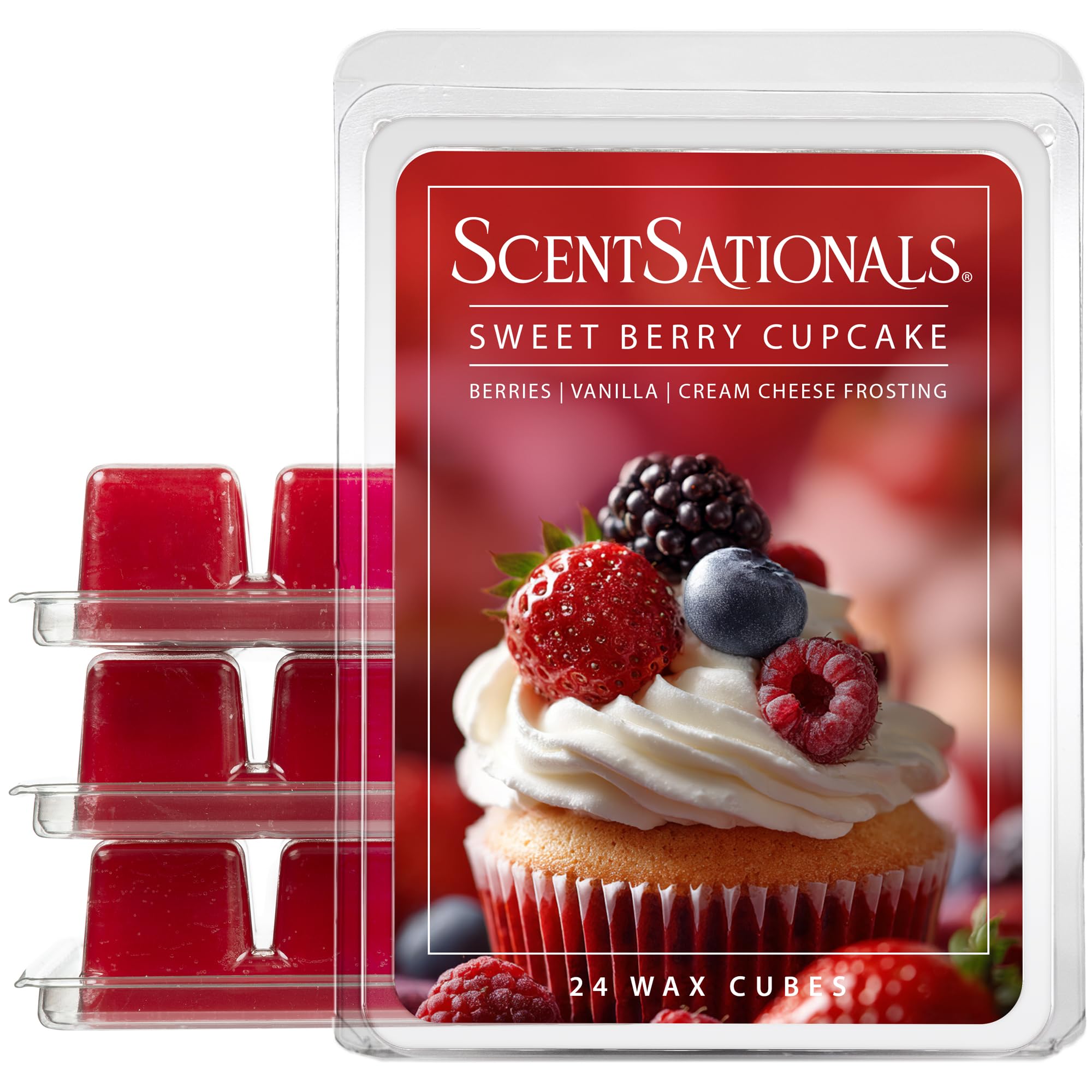 Scentsationals Scented Wax Fragrance Melts - Sweet Berry Cupcake - Wax Cubes Pack, Home Warmer Tart, Electric Wickless Candle Bar Air Freshener, Spa Aroma Decor Gift - 2.5 oz (4-Pack)
