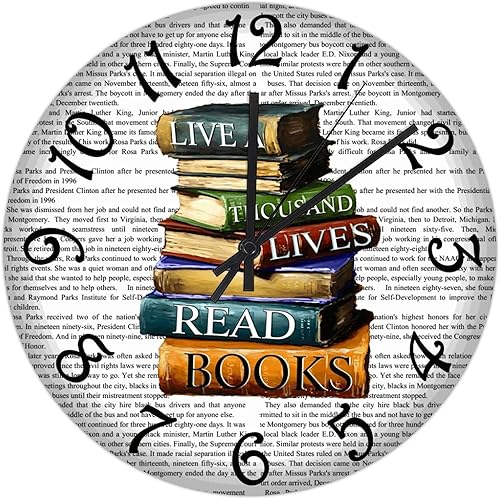Tiukiu Reloj de PVC Lived A Thousand Lives Read Books Relojes sin marco, relojes de lectura de biblioteca de 8.8 pulgadas, silencioso, sin tictac,