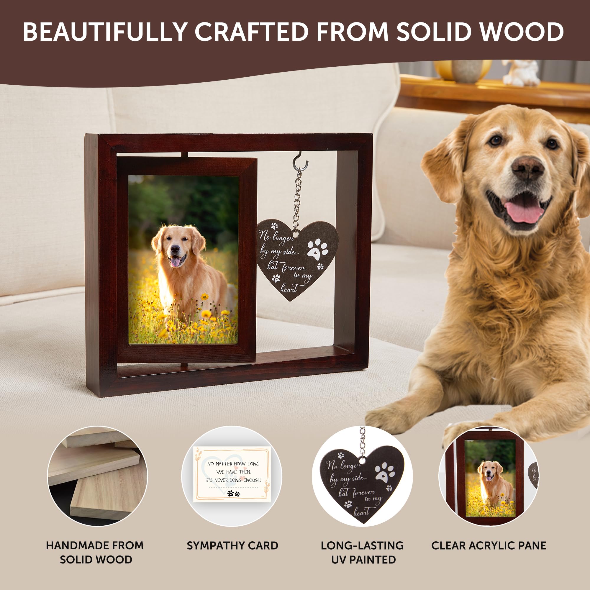HKBS Dog Memorial Gift Pet Memorial Picture Frame Wooden Rotating for 4x6 Photo Sympathy Gift for Loss of Dog or Cat - Image 3