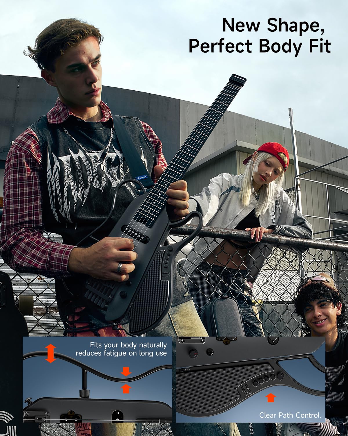 DONNER HUSH X LIVE Guitare électrique avec haut-parleur détachable, Noir