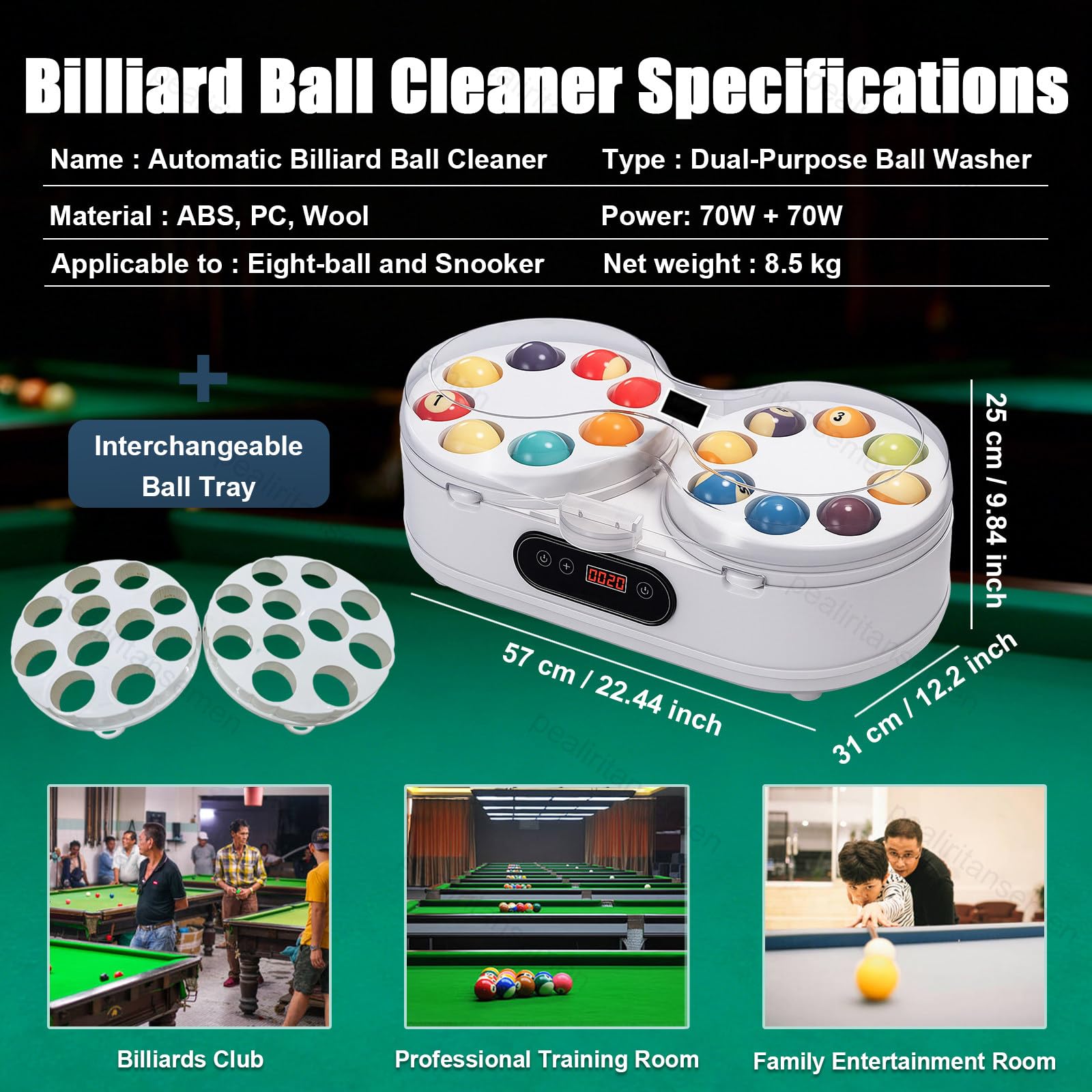 Upgraded Billard Ball Cleaner - Dual Motor & Dual Rotierende Scheiben - Professioneller Pool Ball Polierer mit Touch Control, 2 Minuten Schnelle Reinigung, für Club/Pool Hall/Gym