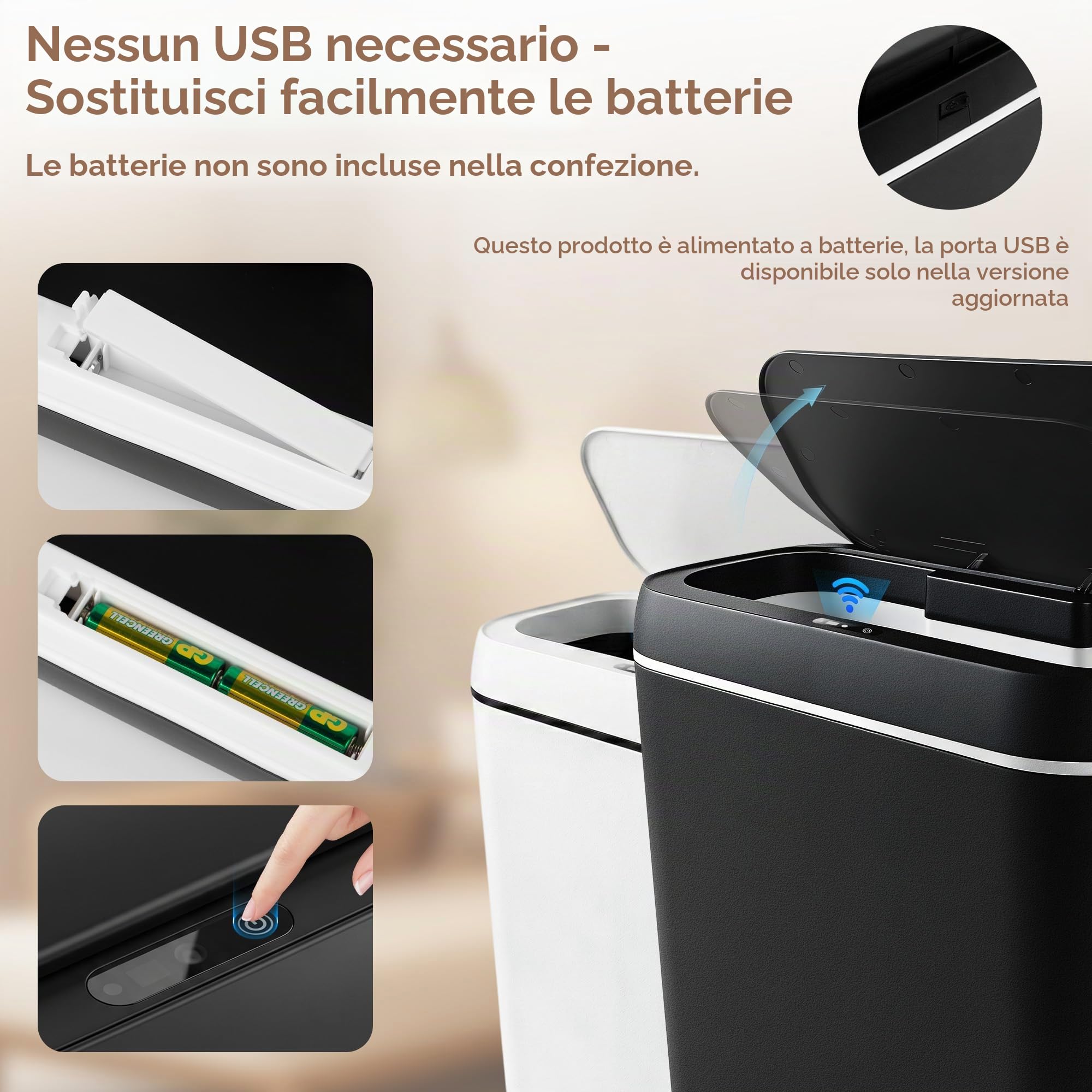 Set di 2 Pattumiere con Sensore, 15L, Pattumiera Automatica con Coperchio, Sensore di Movimento Intelligente, Silenziosa, Impermeabile, per Ufficio, Camera da Letto, Cucina