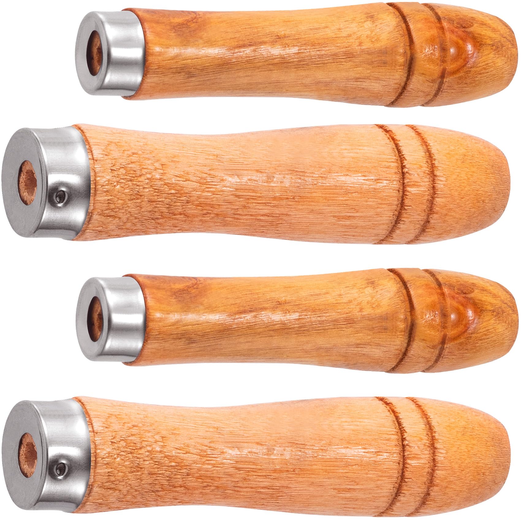 SmallCat 4 PCS Wooden File Handles with Strong Metal Collars, Medium Wooden Handle for 6"-8" File and Large Wood Handle for 10"-12" File, Screwdriver