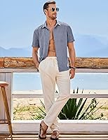 Vista 213 de JMIERR Camisas de vestir a rayas con botones y manga corta para hombre