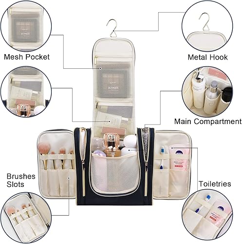 Miniatura 2 de ByYear Neceser de viaje con gancho para colgar, resistente al agua, bolsa de cosméticos para maquillaje, organizador de viaje para accesorios,, Azul