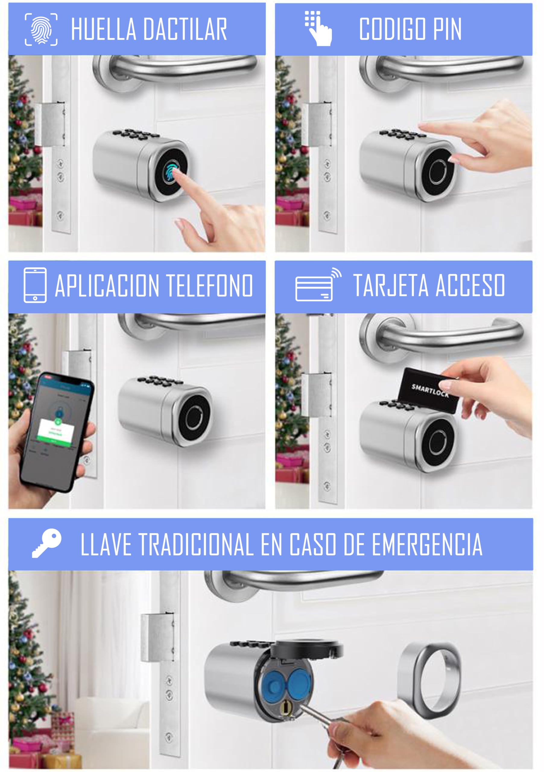 Cerradura Inteligente NAXO ORBE EU para Residencias, Negocios, Renta, Wifi, Bluetooth, Fácil Instalación, Soporte 24/7, Contraseña PIN, Tarjeta Proximidad RFID, App Android iOS