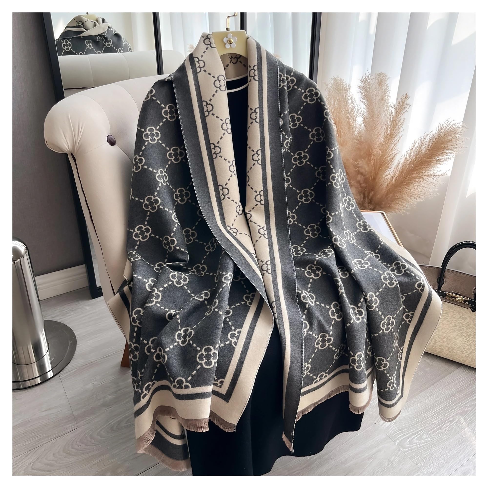 Bufanda Invierno Bufanda de cachemira a cuadros for mujer, chales pashmina invierno, mantas cálidas, pañuelos marca, bufandas gruesas Unisexo