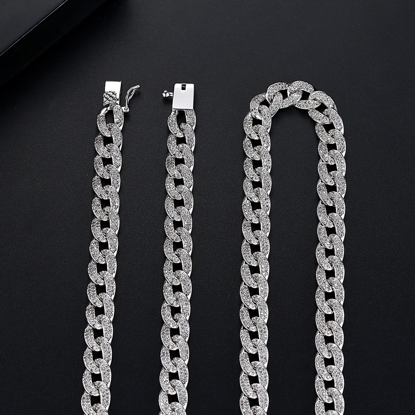Cadenas, Cuban Link Collar de Plata Curb de Cobre Forma Redonda de Circonita Cúbica Diseño de Cadena con Cz Collar de Compromiso de 700mm para las Mujeres