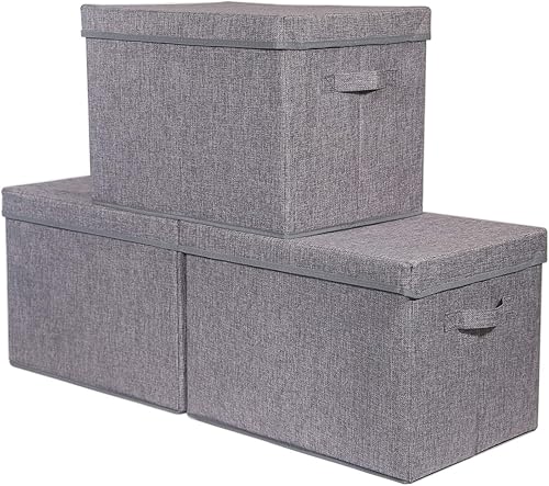 Paquete de 3 cajas de almacenamiento plegables grandes con tapas, cubos de almacenamiento de tela, contenedores de tela, cestas para armario, ropa,