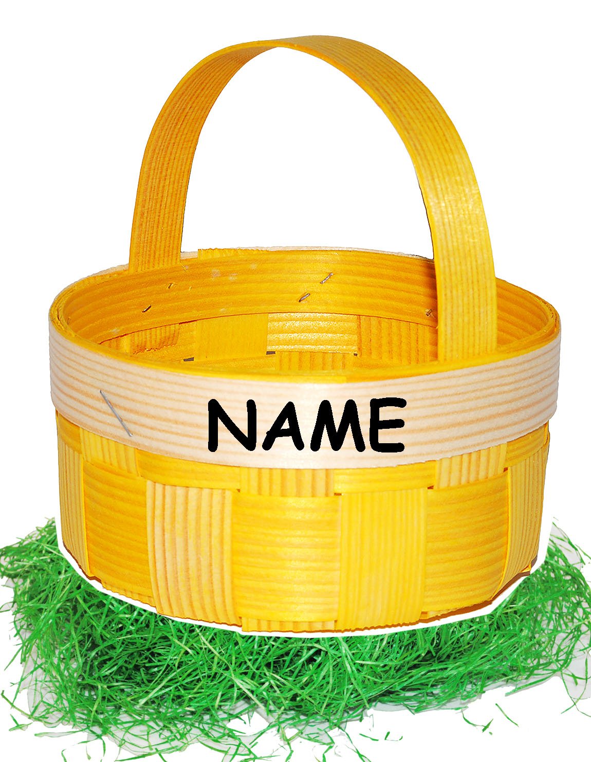 alles-meine.de GmbH Set Ostergras & 10 Bastkörbe/Bastkörbchen - RUND - incl. Name - gelb & Natur - z.B. Blumenstreukörbchen/Körbchen - als Deko z.B. für Osterei/Ei zum be..