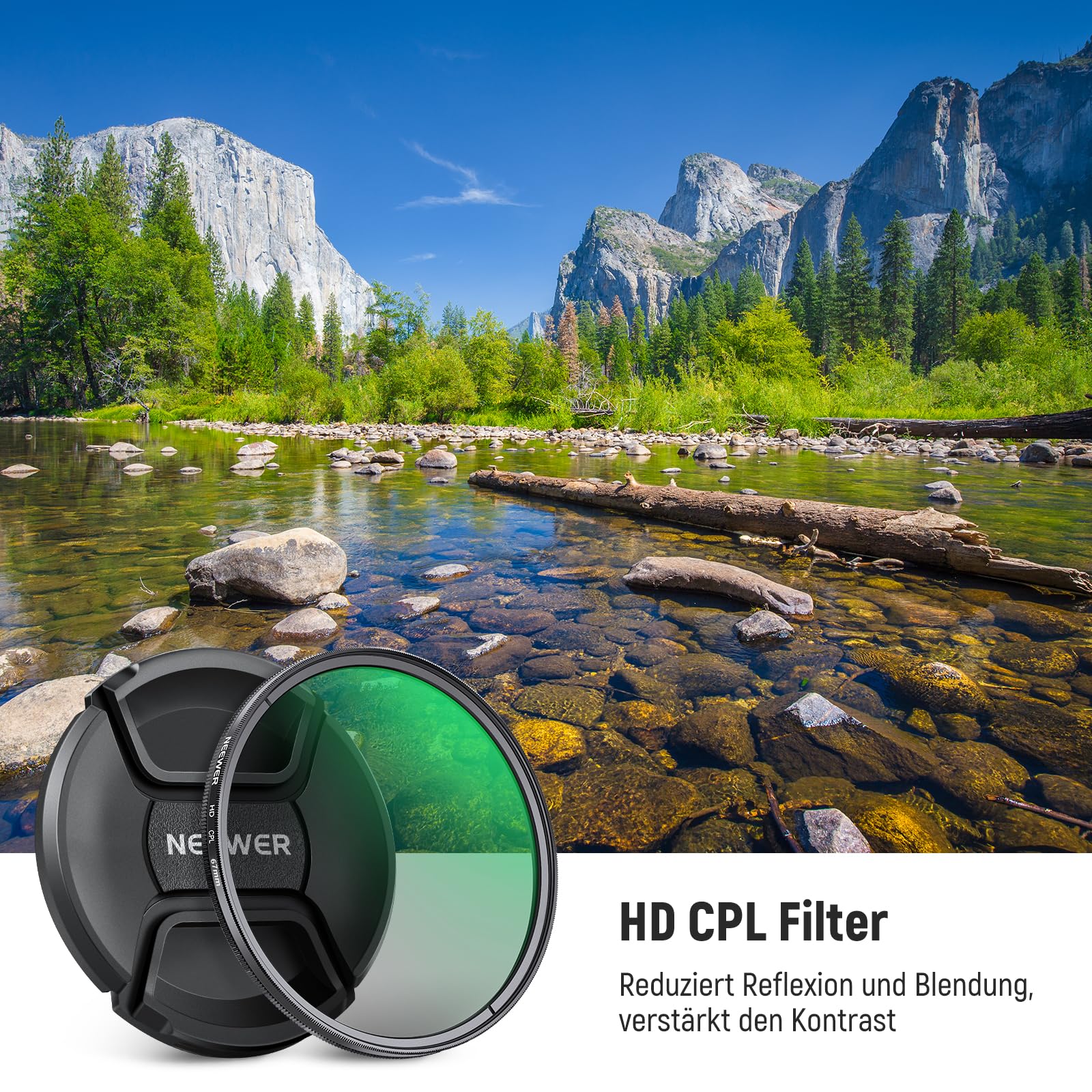 NEEWER 67mm CPL Filter mit Objektivdeckel, mehrfach beständiger, nanobeschichteter Zirkularer Polarisationsfilter mit optischem HD Glas für Kameraobjektive, Polfilter reduziert Reflexionen Blendung