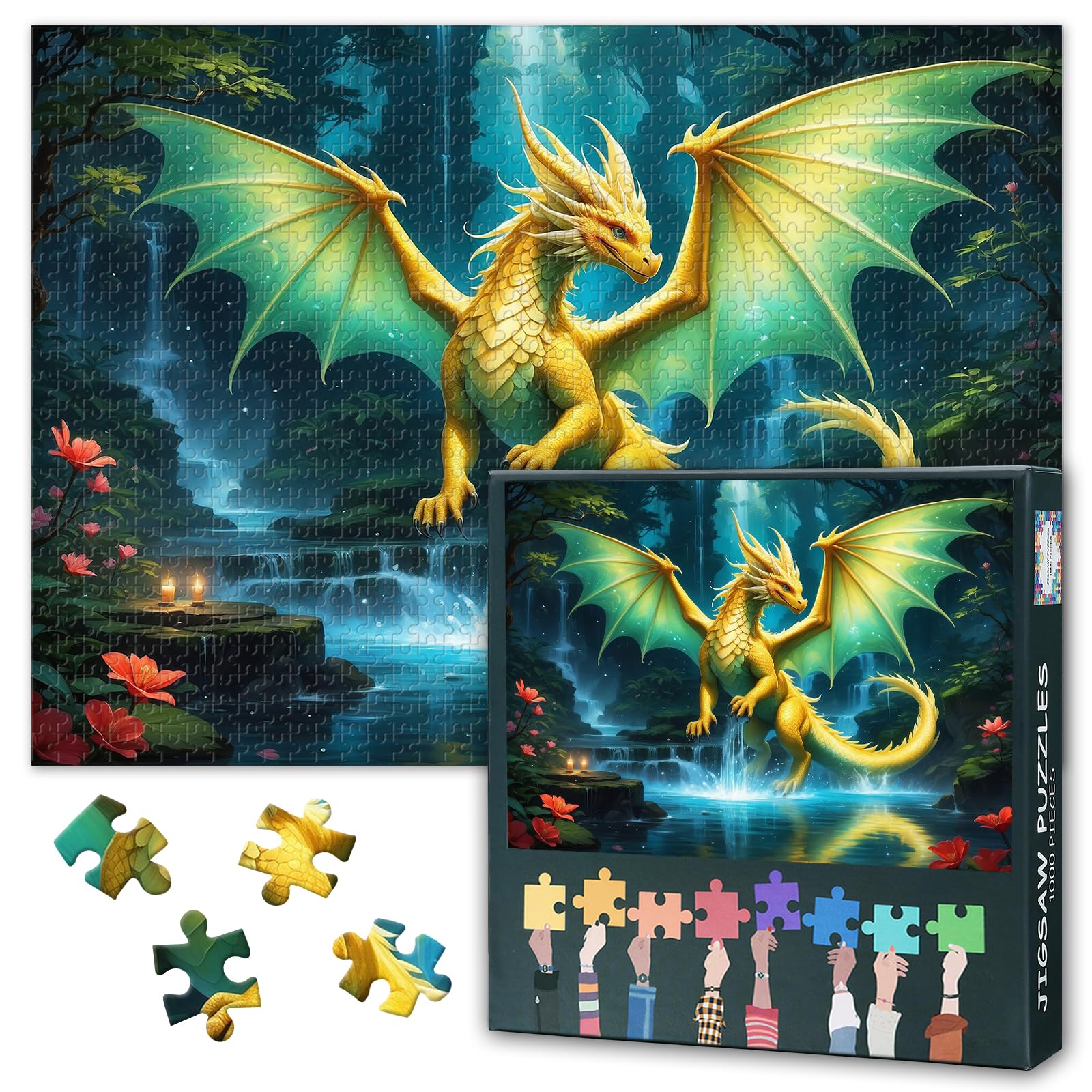 Fantasy Dragon Puzzles for Adults 1000 Pieces, Dragon with Wings Jigsaw Puzzles, Adult Puzzle for Adults, Educational Fun Games or Toys for Elders Friends 20X27 INCH